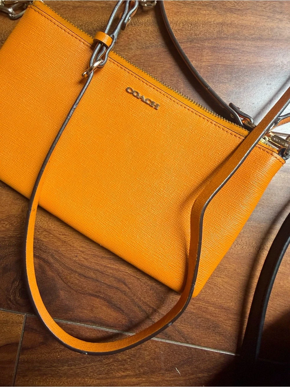 Coach Orange Leather Crossbody with Gold Chain Detail